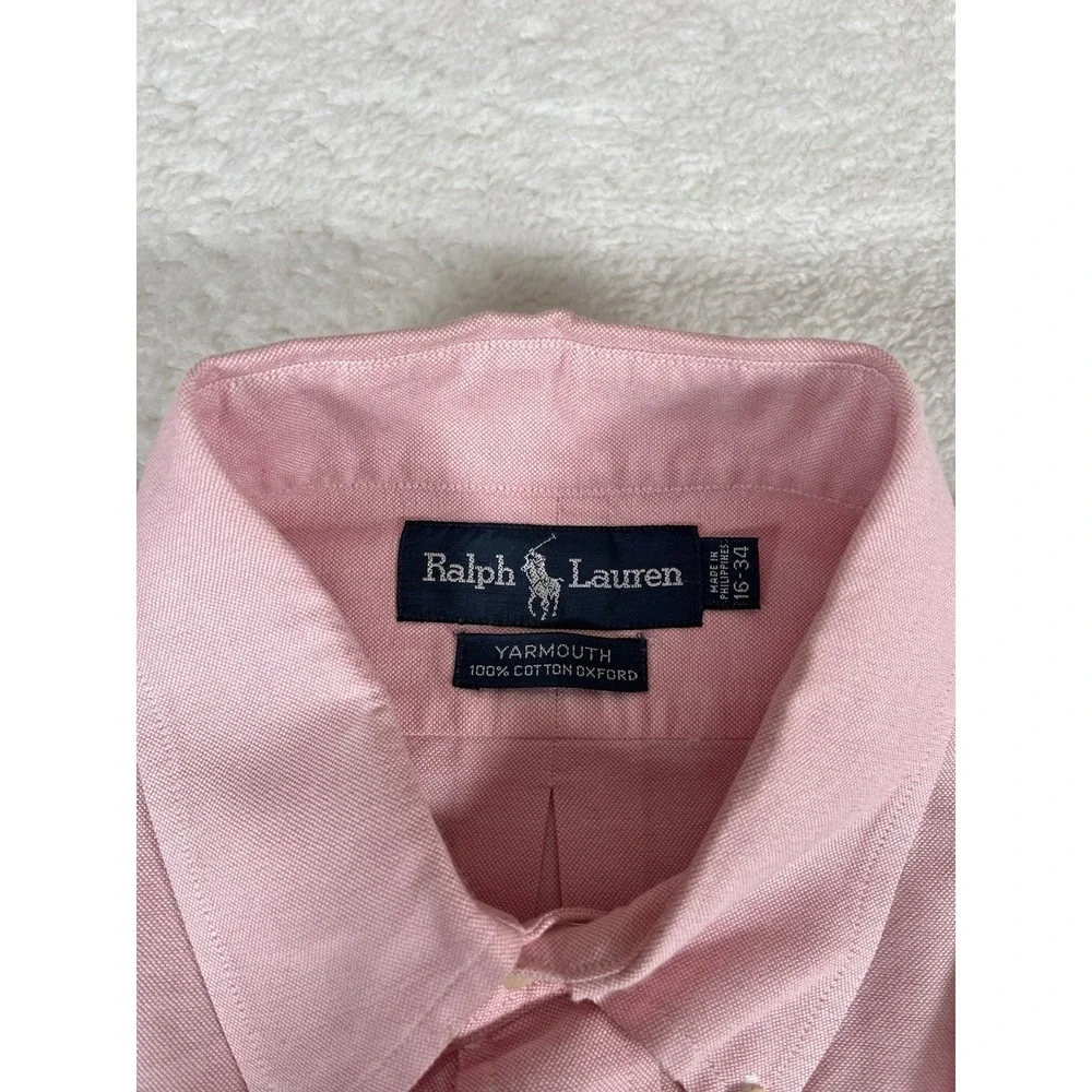 VTG Polo Ralph Lauren Yarmouth Pink Cotton‎ Oxford Cloth Button Down Mens 16-34